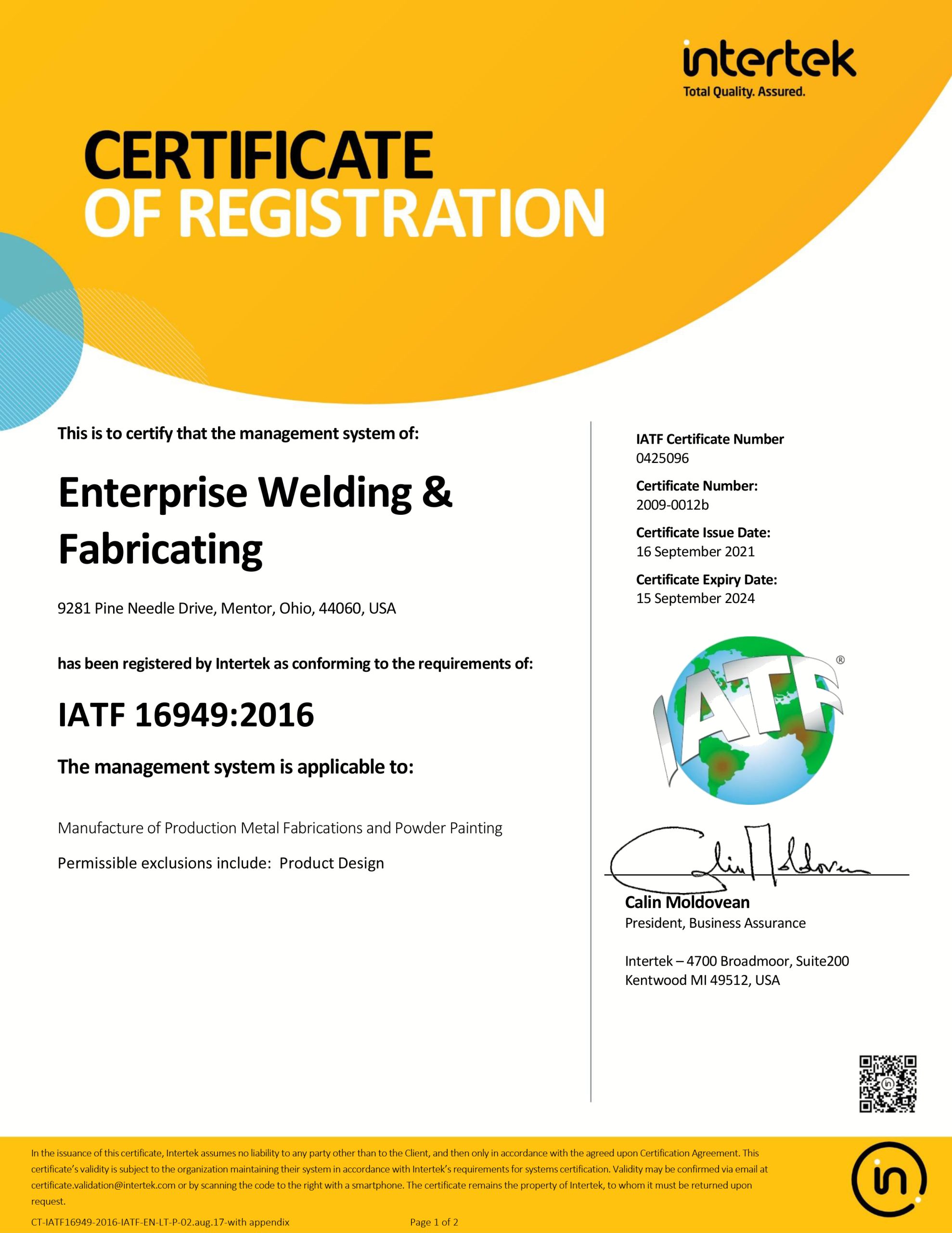 IATF 16949-2016 Pineneedle certificate